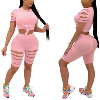 China New product QUICK DRY casual sports again suits broken hole women's clothing women's two-piece casual sets for sale