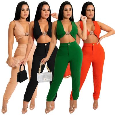 China Women's Clothing Joggers Pants Set Women's Tight Fitting Sleeveless Knitted Two Piece Set QUICK DRY for sale