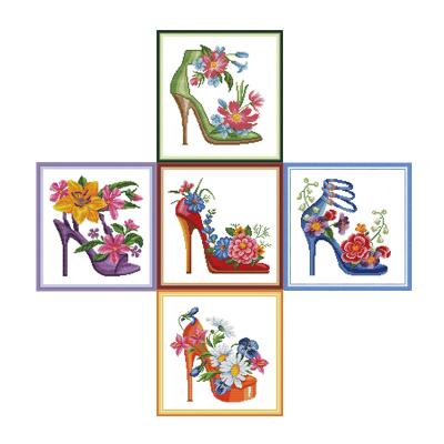 China All over the world NKF fashion high heels cross stitch shoes pattern aida fabric cotton dmc yarn cross stitch kit for sale