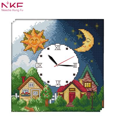 China Cotton Europe NKF Day and Night Easy and Fun Cross Stitch Clock Kits for sale