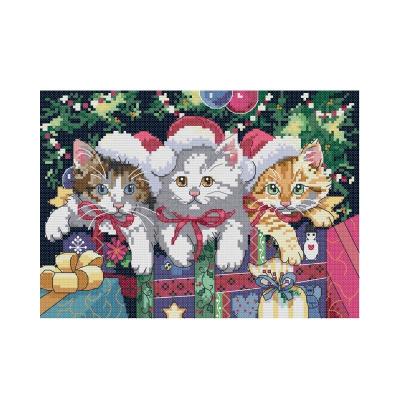 China NKF christmas cat 3d cross stitch kits dmc theards aida cross stitch all over the world fabric for sale