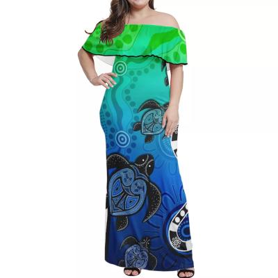 China Turtle Native Australian Native Anti-Static Dot Painting Style Printed Ladies Off The Shoulder Dress Custom Women's Dress Copy On Request for sale