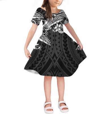 China 2021 Anti-wrinkle Polynesian Tribal Samoa Hawaii Flora Style Printed Girl Clothing Custom Kids Dress Casual Princess Little Girl Dresses for sale