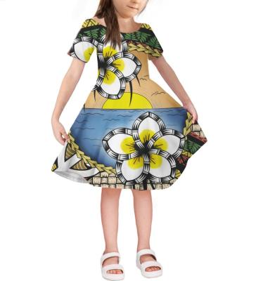 China 2021 Anti-wrinkle Hawaii Plumeria Style Printed Girl Clothing Custom Kids Dress Polynesian Tribal Casual Princess Samoa Little Girl Dresses for sale