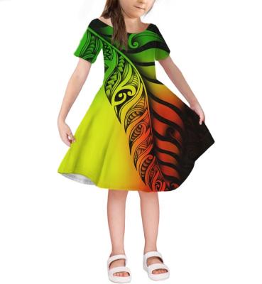 China Anti-Wrinkle GradientRamp Hawaii Style Printed Girl Clothing Custom Kids Dress Polynesian Tribal Casual Princess Samoa Little Girl Dresses for sale