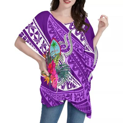 China Anti-Wrinkle Guam Tropical Flower Print Ponchos Tops Polynesian V-Neckline Tattoo One Sleeve Loose Dress T-Shirt for sale