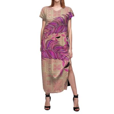 China Custom Made V-Neck Lady Long Dress Fashion Anti-wrinkle Design Short Sleeve Dress Tribal Polynesian Samoan Summer for sale