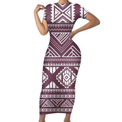 China Anti-wrinkle 1 MOQ drop shipping tattoo design fashion polynesian samoan tribal custom women dress 2021 short sleeve for sale