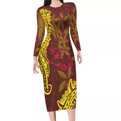 China Custom Fashion O-Neck Tribal Polynesian Samoan Ladies Hot Selling Personality Anti-wrinkle Design Slim Fit Dress for sale