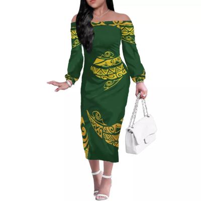 China Wholesale Anti-Static Polynesian Samoan Tribal Design Custom Women Dresses Casual Long Sleeve Maxi Dress for sale