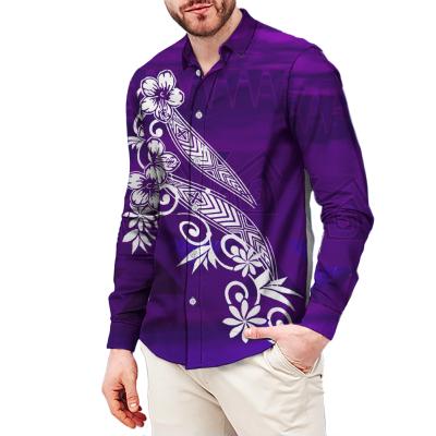 China Polynesian Samoan Tribal Design Anti-Wrinkle Custom Male Collared Turn-Down Shirt Shirt Down Casual Blouse Plus Size Top for sale