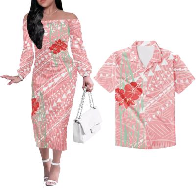 China Drop Shipping Factory Outlet High Quality Polynesian Samoan Samoan Tribe Design Custom 2 Pcs Off Shoulder Dresses Mens Shirts Big Size for sale