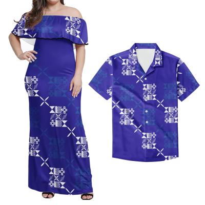 China Custom Polynesian Samoan Samoan Tribal Design Lotus Leaf Shoulder Dress With Shirt Couples Female Costume Anti-Static for sale