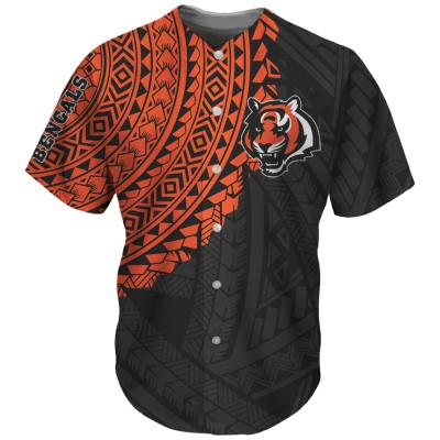 China Polynesian Tribal Breathable Baseball Uniform Promotional Black Orange Printed Custom NFL Apparel Team Knit Breathable Baseball Jersey for sale