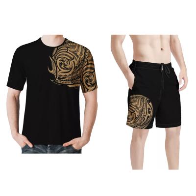 China Good Quality QUICK DRY Traditional Polynesia Tribal Design Printed Casual Men 2 Piece Set Custom Made Comfortable Mens T-Shirts And Shorts Set for sale