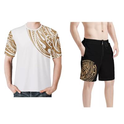 China QUICK DRY High Quality Traditional Polynesia Tribal Design Printed Casual Men 2 Piece Set Custom Made Comfortable Mens T-Shirts And Shorts Set for sale