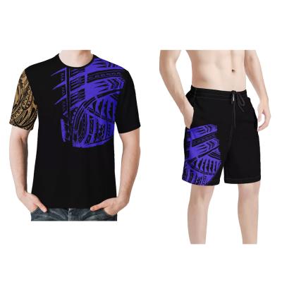 China QUICK DRY Drop Shipping Traditional Polynesia Tribal Design Printed Casual Mens 2 Piece Set Custom Comfortable Mens T-Shirts And Shorts Set for sale