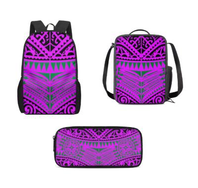 China Waterproof Kids Backpack 3 Pcs / Set Bookbag Teenagers Girls Lunch Bags + Pencil Case Polynesia Samoa Traditional Tribal Style School Bag for sale