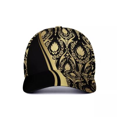 China breathable & 2021 Goog Waterproof Quality Flower Pattern European Gold Style Printed Custom Unisex Fashionable Sports Hat Snapback Baseball Hat for sale