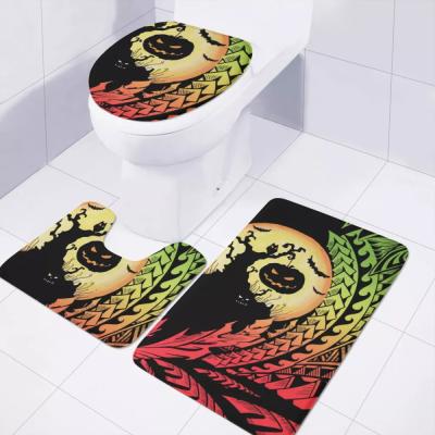 China 2021 Viable New Design Traditional Polynesia Samoa Tribal With Hallowen Pattern Printed 3PCS Bathroom Mat Set Custom Bathroom Mat Set for sale