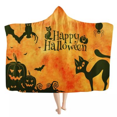 China PORTABLE Print On Demand Hooded Blanket Printing Happy Hallowee Sofa Blanket Warm Winter Cozy Hoodie Blanket Custom High Quality for sale