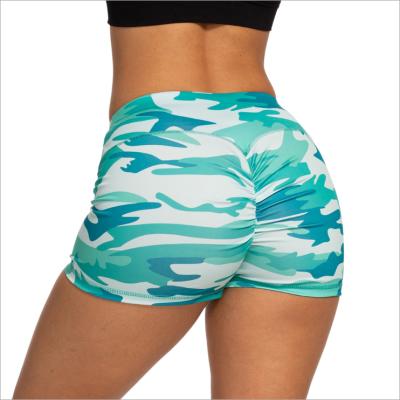 China Breathable Yoga Short Workout Women's Athletic Shorts Camouflage Color Waist High Workout Shorts Running UPGRADE for sale