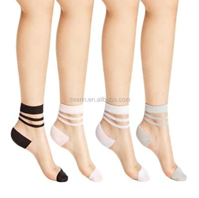 China DYWS-1390 Antibacterial Mesh Transparent Socks Women Pure - Lace Up Ultra Thin Mesh See The Ankle Crew Sock for sale