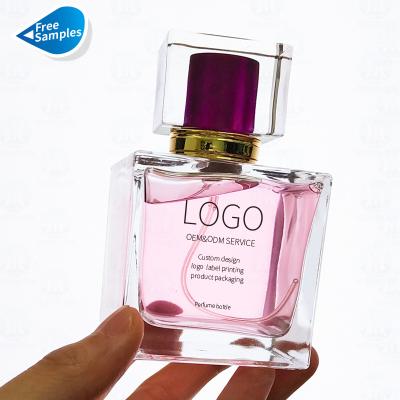 China 30ml 50ml 100ml Cosmetic Clear Square Glass Bottle New Design Flat Empty Perfumes Bottle With Packaging for sale