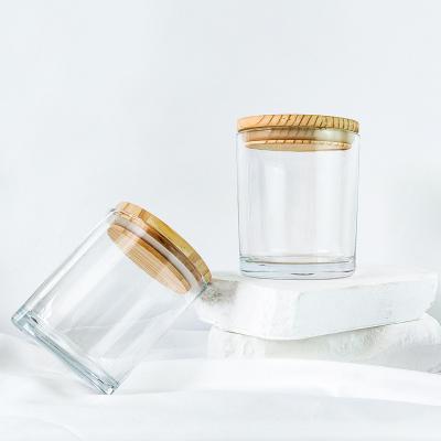 China Gift & Craft factory directly sell clear candle jars with bamboo lid/wooden lid /metal lid for candle making for sale