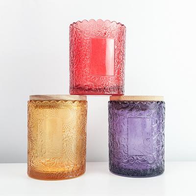 China Gift & Hot Sale Decorative Craft Flower Border Glass Candle Storage Jar 250ml For Candle Making for sale