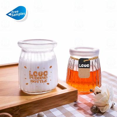 China Wholesale 100ml 130ml 150ml 200ml Food Clear Pudding Glass Jar For Pudding Yogurt Block Jelly Candy Stripe Engraving With Lid Cork for sale