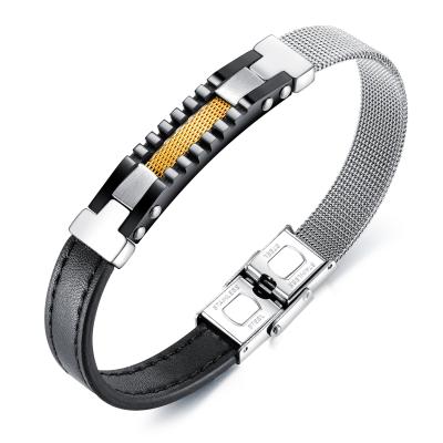 China New Trendy Style Stainless Steel Bracelet Men's Whoslae Cuff Leather Bracelet for sale