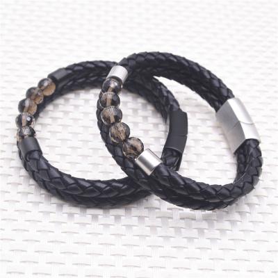 China Newest Fashionable Stainless Steel Natural Black Multilayer Classic Bracelet Original Braided Charm Beads Male Bracelets Trim Leather For Men for sale