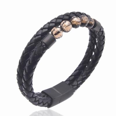 China FASHIONABLE Genuine Natural Beads Contemporary Braided To Attach Real Accessories Buckle Off Designers Custom Mens Adjustable Leather Bracelet for sale