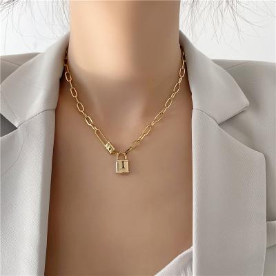 China Hot Sale African Hiphop Gold Plated Pin Lock Necklace Chain Stainless Steel Necklace For Women for sale