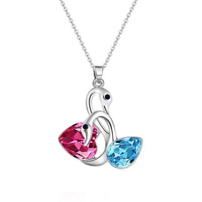 China New Fashion TRENDY Color Crystal Double Swan Necklace Women Handmade Necklace Jewelry Gifts for sale