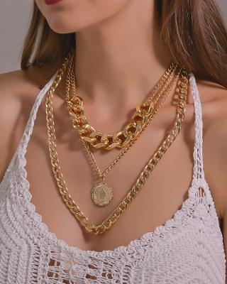 China Multilayer Punk Punk Gold Plated African Chunky Chain Layered Pendant Coin Necklace Hip Hop African Pendant Necklace for sale