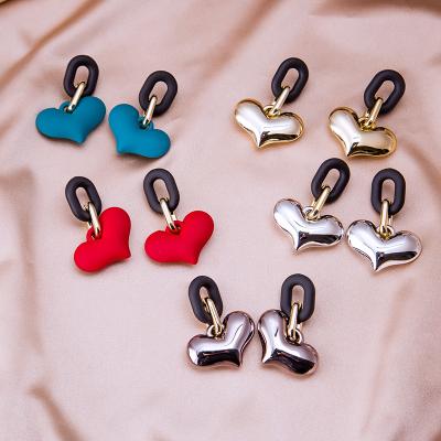 China High Quality Summer Candy Girls Link Chain Colorful Stud Earrings Acrylic Resin Heart Drop Earrings for sale