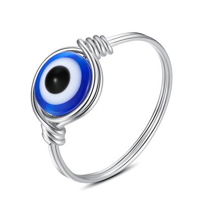 China Wholesale New Style Devil's Eye Colored Ring Handmade Copper Wire Ring Eye Ring for sale