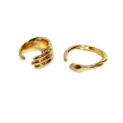 China Fashion Stats Personality Geometric Finger Form Ring Punk Design Open Adjustable 18k Brass Ring Female for sale