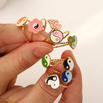 China Hot Sale Fashion Style Ring Stainless Steel Adjustable Color Ring Tai Chi Mushroom Oil Ring Tai Chi Mushroom Ring for sale