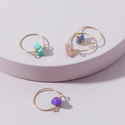 China Handmade Fashion 4PCS Ring Crystal Natural Turquoise Stone Colorful Thin Gold Plated Ring Set Delicate Stone for sale