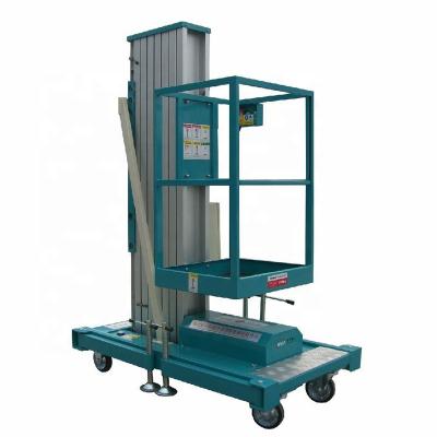 China Easy Operation Safety Convenience Vertical Aluminum Manual Single Mast Lift Hydraulic Portable One Man Lift for sale