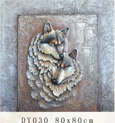 China Waterproof+ECO-Friendly Modern Design Couple Wolf 3D Animal Wall Art Oil Painting For Gift for sale