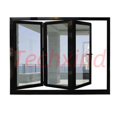 China Thermal Insulation Curved Sliding Framing 2 Panel Screen Aluminum Black Folding Exterior Glass Bifold Doors for sale