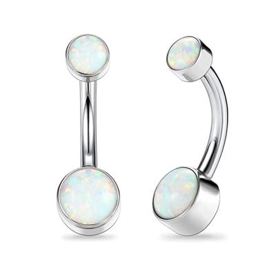 China Romantic Gem Belly Rings Hypoallergenic 14g Body Jewelry Wholesale Double Piercing High Polish Internally Threaded Opal Navel Curves for sale