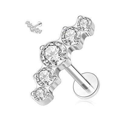 China Romantic Ti CZ Stud Stone Helix Cartilage Tragus Earring Internal Threaded Jewelry 2022 Piercing G23 Titanium Zirconia Labret for sale