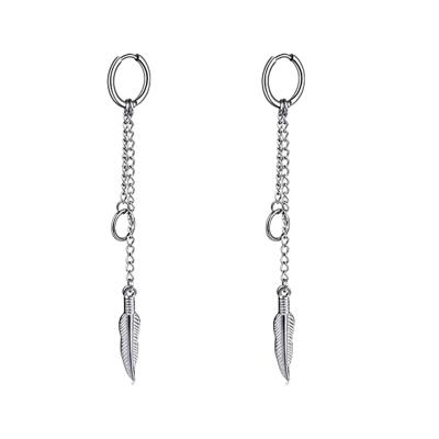 China Factory TRENDY Sales Dangle Ear Cuff Hip Hop Piercing Jewelry Stainless Steel Leave Dangling Tassels Cut On Drop Earrings Circle for sale