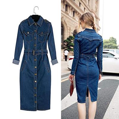 China Discount anti-static wholesale work summer women new dress design for ladies long sleeve jeans dress elegant women for sale