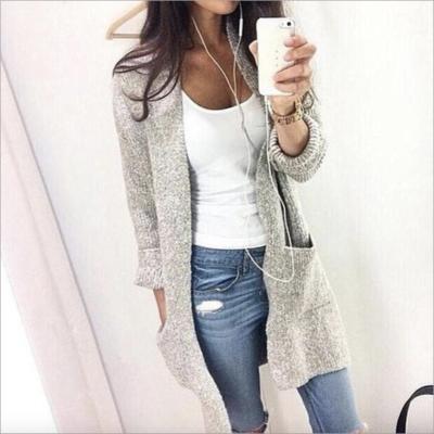 China New Style Anti-Shrink Pocket Midi Big Long Sleeve Loose Knitted Cardigan Women Sweater Popular for sale